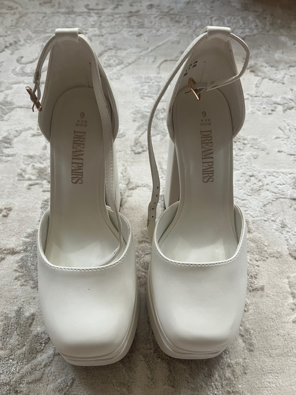 Dream Pairs White Platform Ankle-Strap Block Heels
